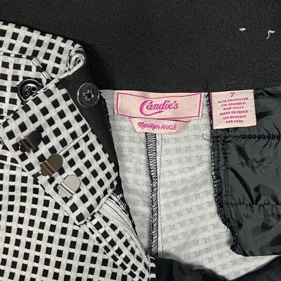 Candie's Marilyn Wide Waistband Stretch Check Skinny Ankle Pants Black & White 7 - Picture 12 of 13